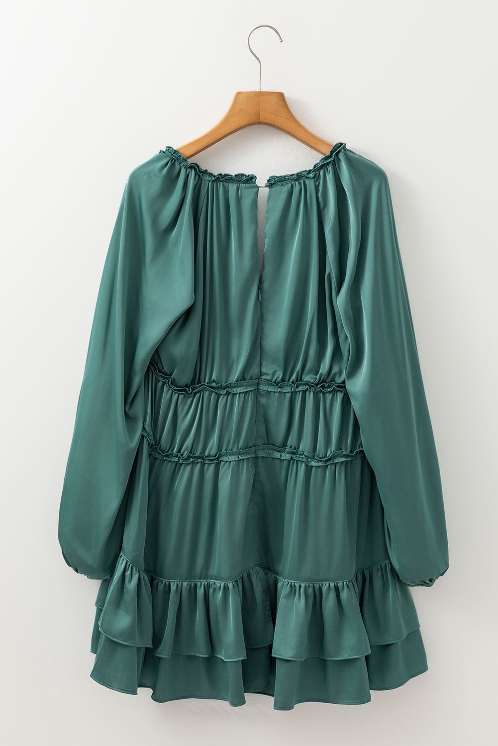 Mist Green Tiered Ruffled Puff Sleeve Loose Fit Mini Dress - loveforevers