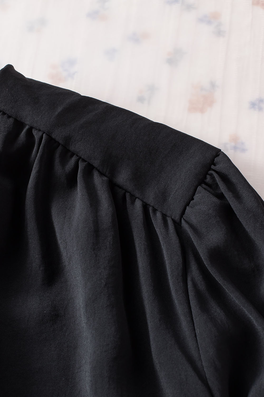 Black Padded Shoulder Buttoned Cuffs Pleated Loose Blouse - loveforevers