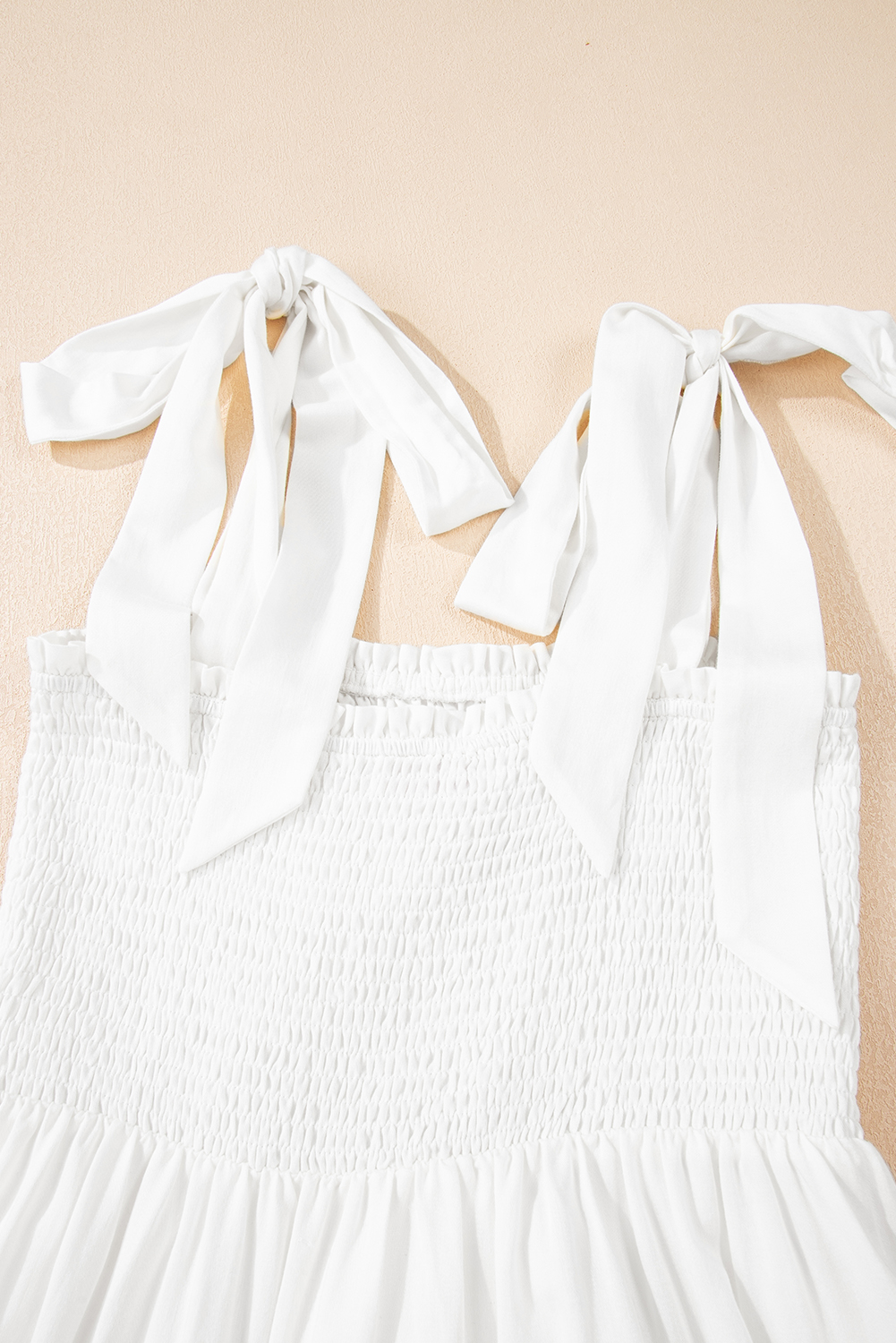 White Customizable Knot Straps Smocked Bodice Tiered Blank Maxi Dress - loveforevers