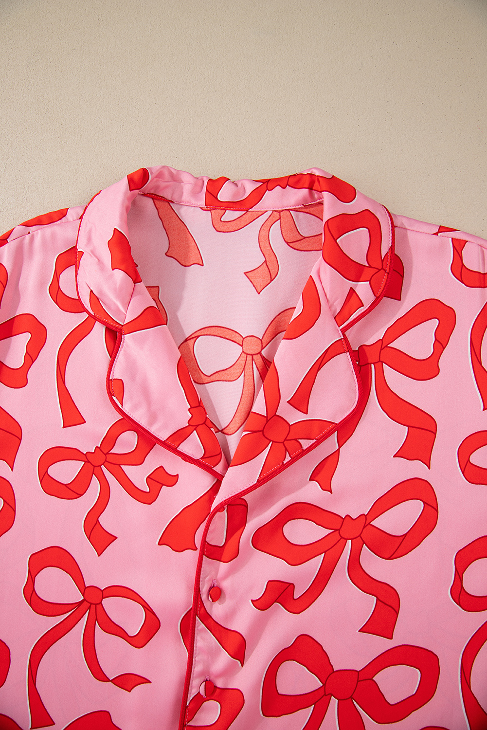 Pink 2pcs Bow Print Shirt Style Long Sleeve Pajama Set - loveforevers