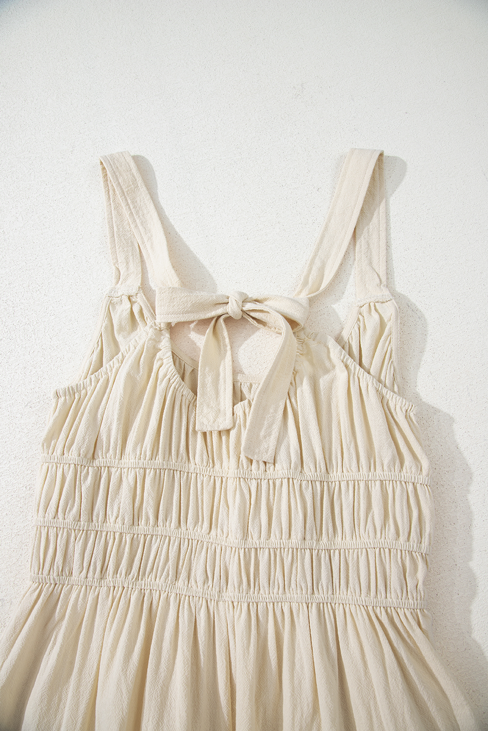 Beige Ruched High Waist Sleeveless Wide Leg Jumpsuit - loveforevers