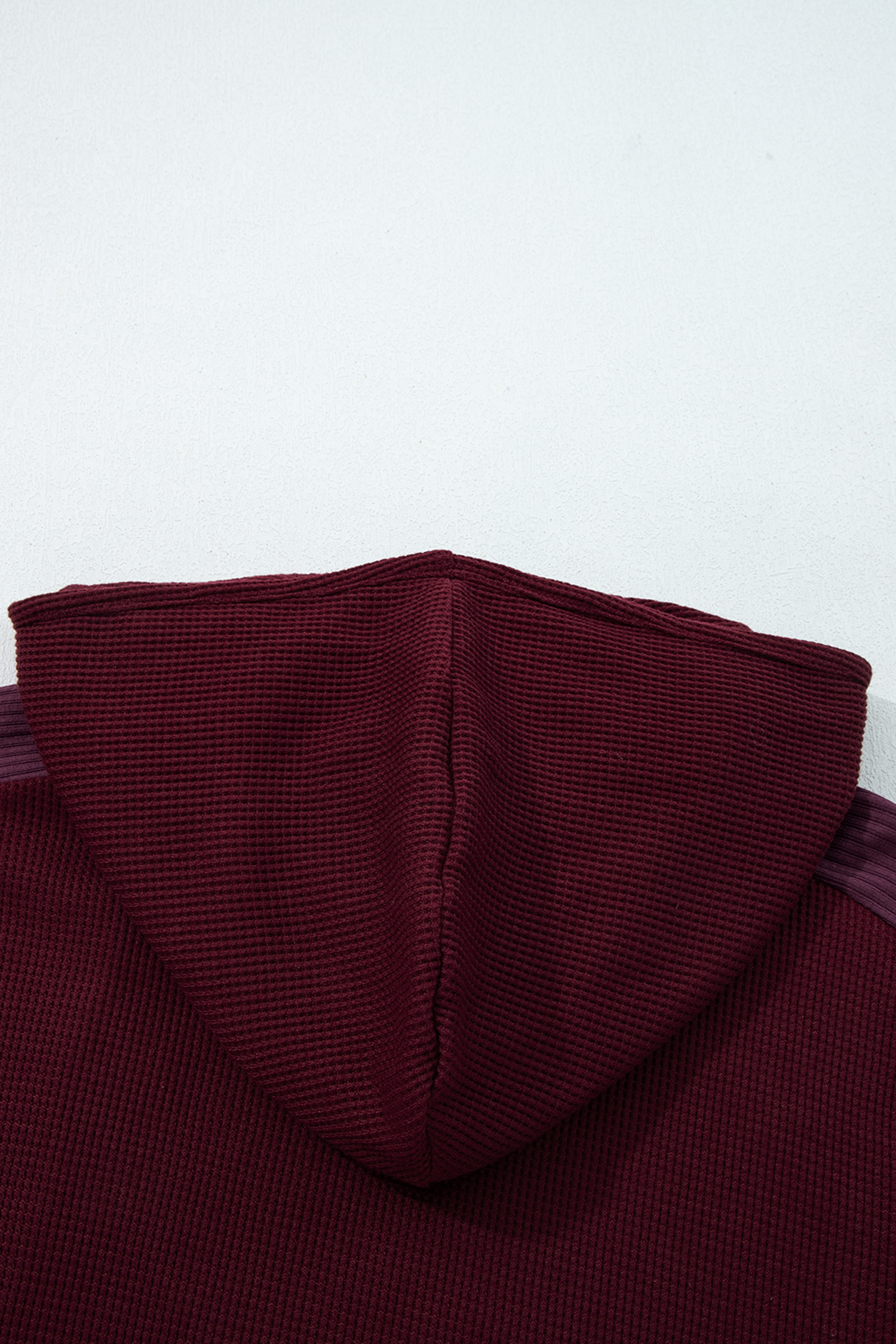 Burgundy Waffle Splicing Zip Up Front Button Hooded Jacket - loveforevers