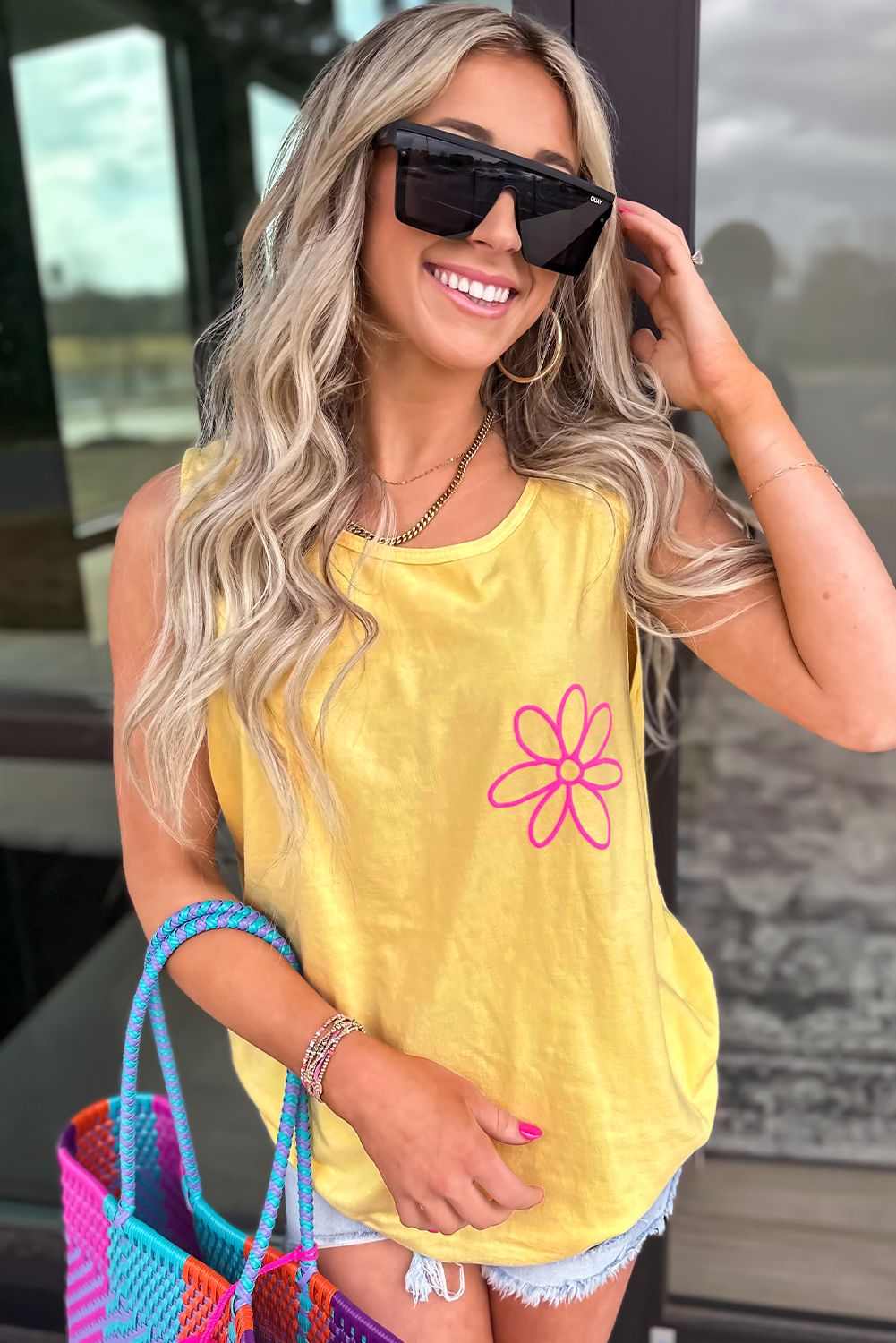 Blue Sun Graphic Casual Tank Top - loveforevers