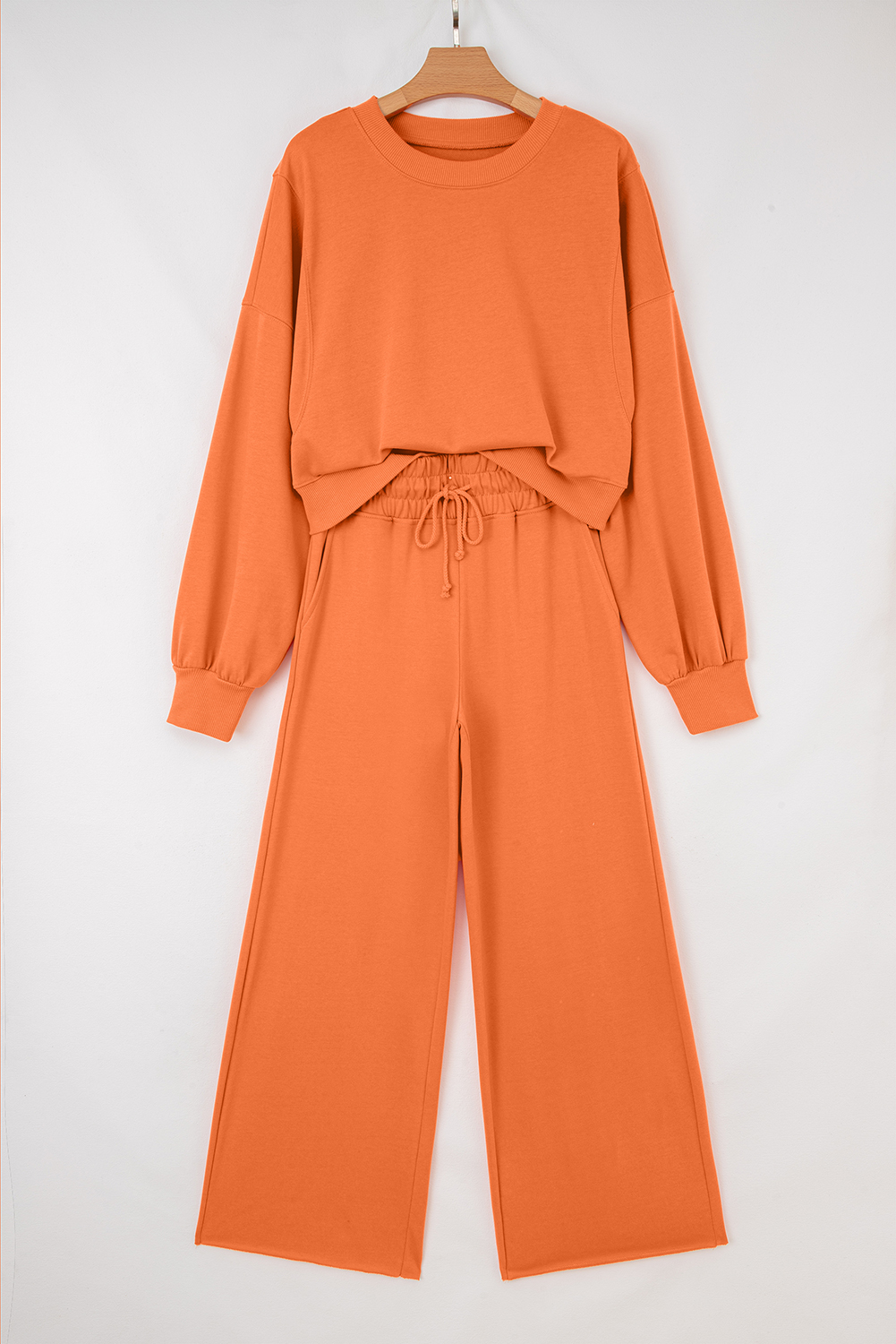 Bright Green Drop Shoulder Puff Sleeve Crop Pullover Drawstring Wide Leg Pants Set - loveforevers
