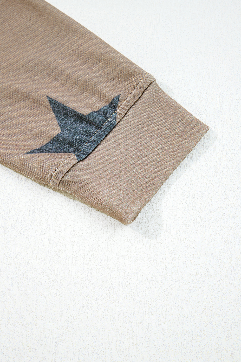 Khaki Retro Star Print Loose Long Sleeve Drawstring Wide Leg 2pcs Lounge Set - loveforevers