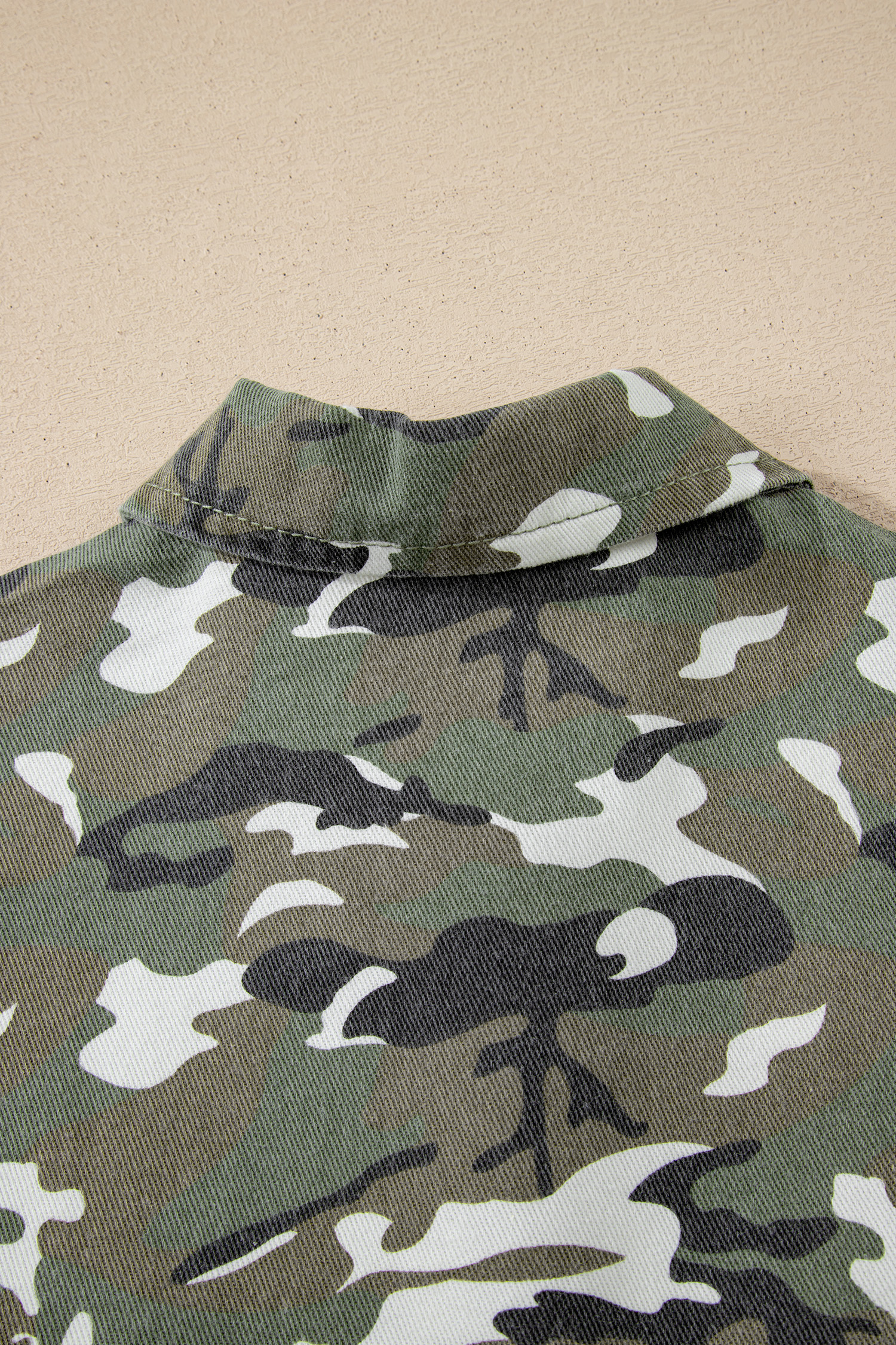 Green Camo Chest Pockets Loose Jean Jacket - loveforevers