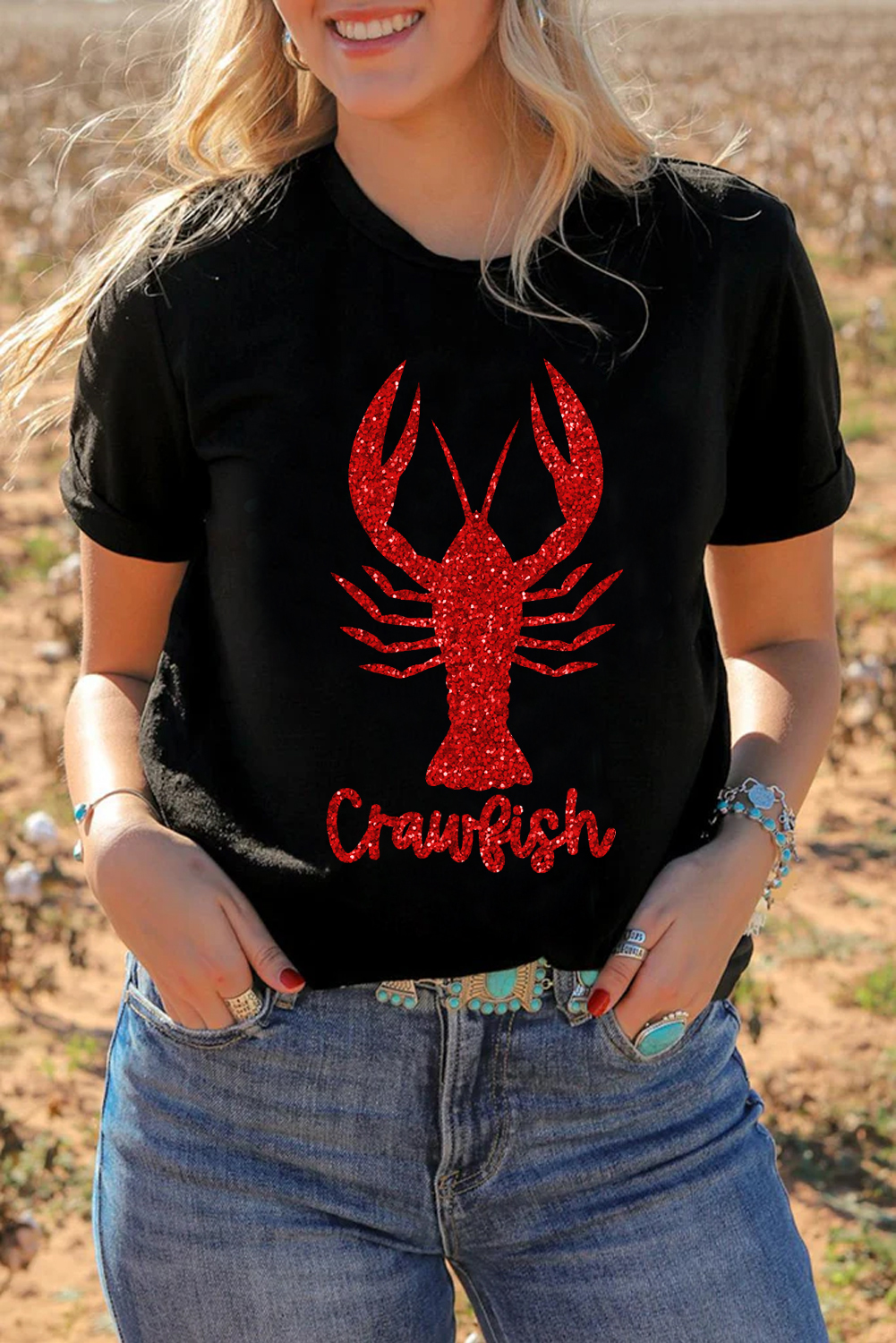 Black Shimmering Crawfish Graphic Tee - loveforevers