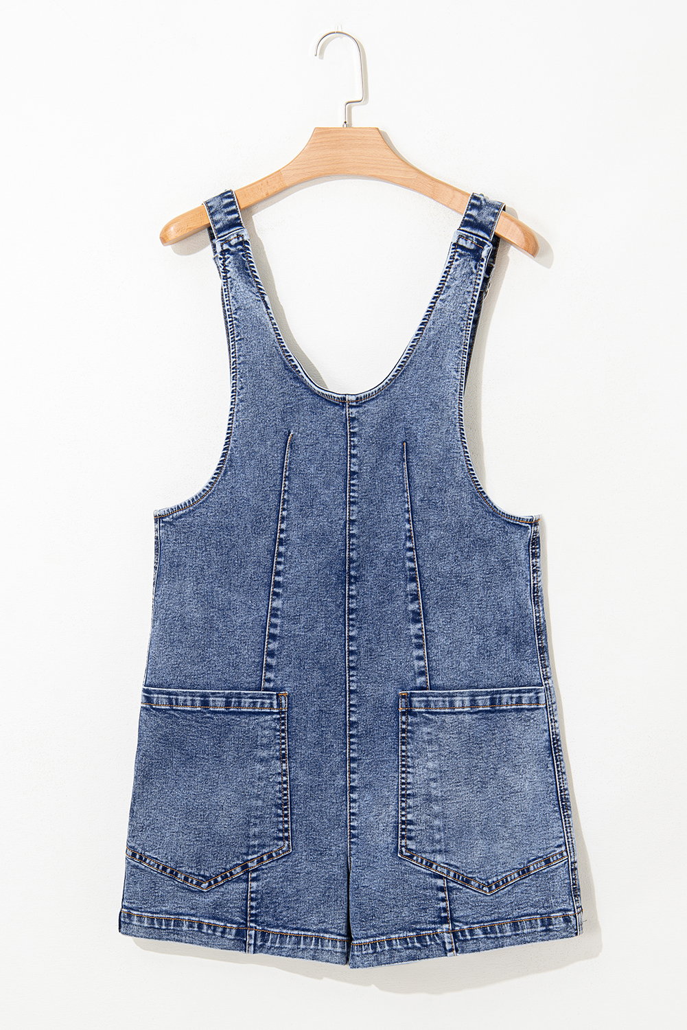 Dusk Blue Sleeveless U Neck Patched Pocket Denim Romper - loveforevers