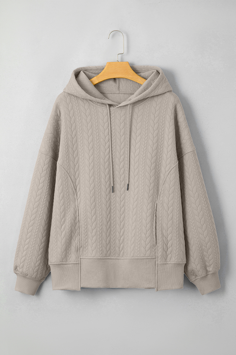 Smoke Gray Cable Textured Baggy Solid Hoodie - loveforevers