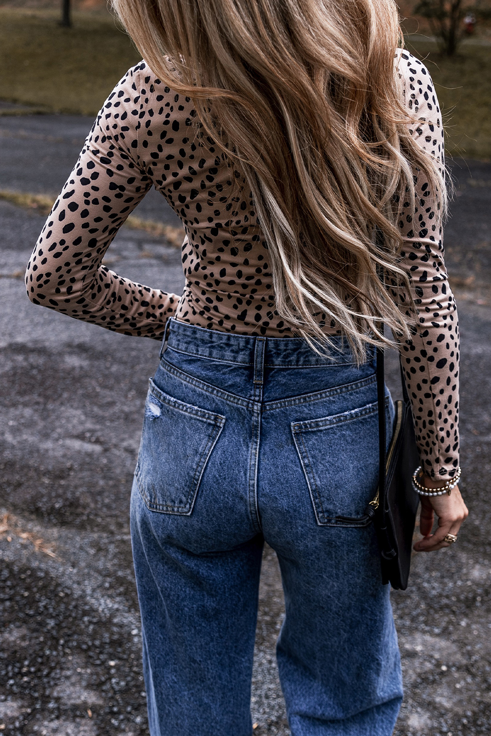 Smoke Gray Leopard Print Long Sleeve Scoop Neck Slim Fit Bodysuit - loveforevers