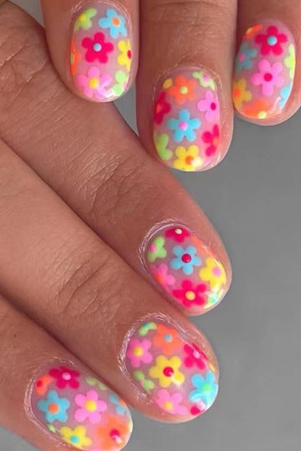 Pink Cute Flowers Print Press On False Nails - loveforevers