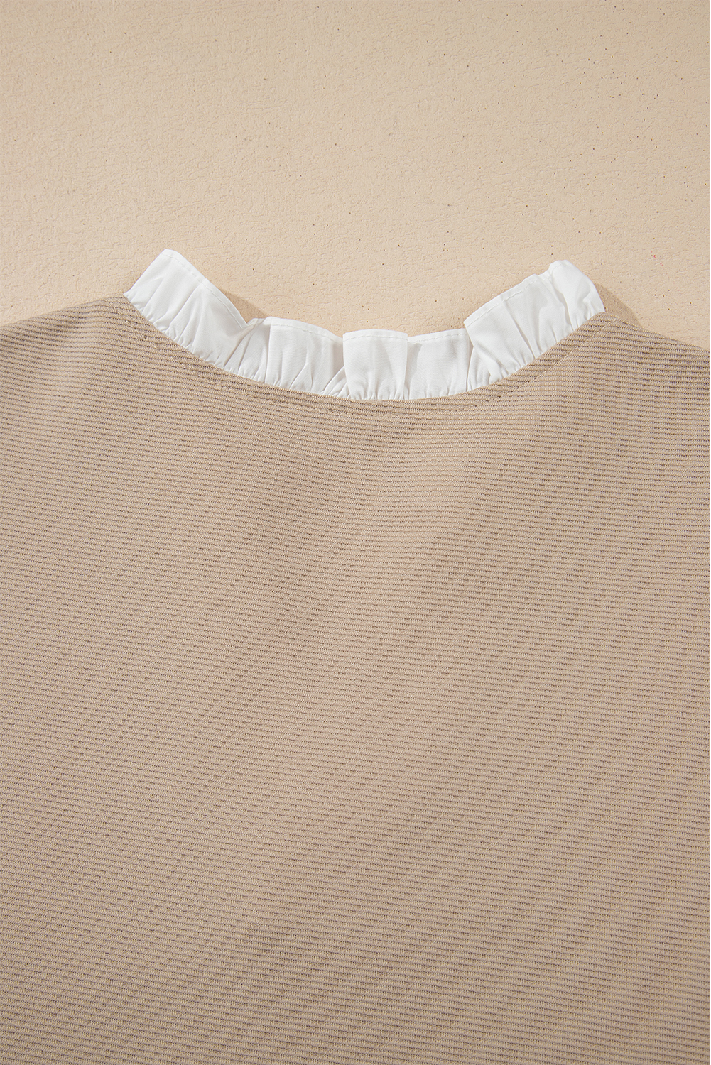 Pale Khaki Contrast V Neck Ruffled Textured Knit Top - loveforevers