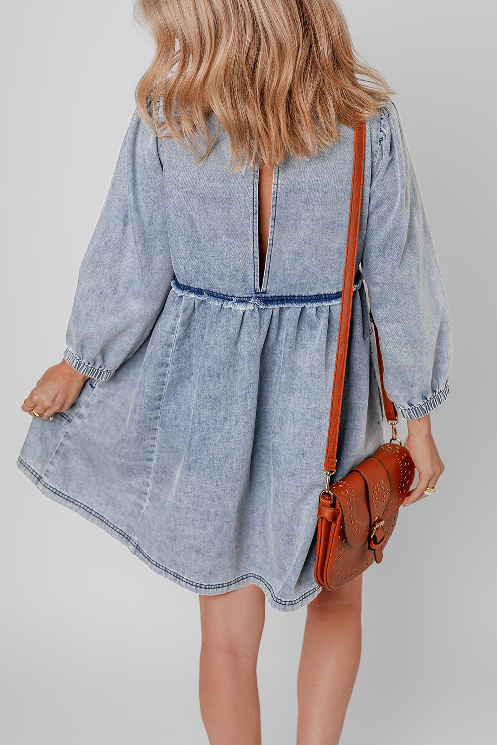 Beau Blue Light Wash High Waist Loose Fit Denim Mini Dress - loveforevers