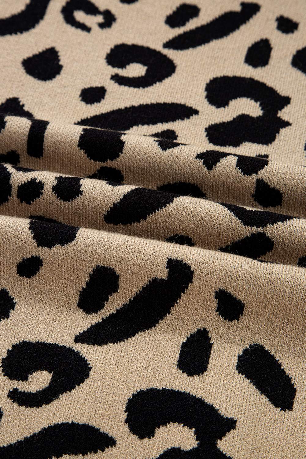 Dearlovers Brown Leopard Pattern Lace Ribbed Detail Button Cuffed Sweater - loveforevers