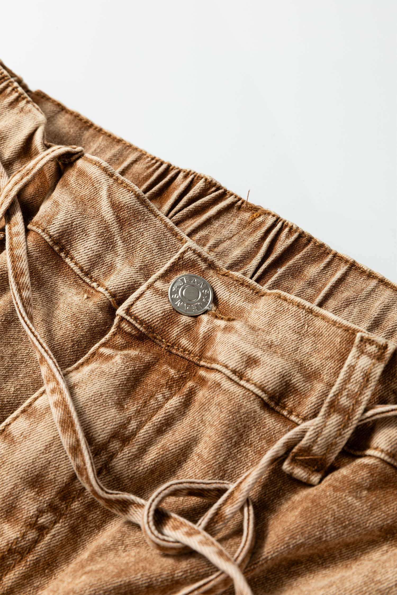 Smoke Gray Acid Wash Barrel Fit Denim Pants with Waist String - loveforevers