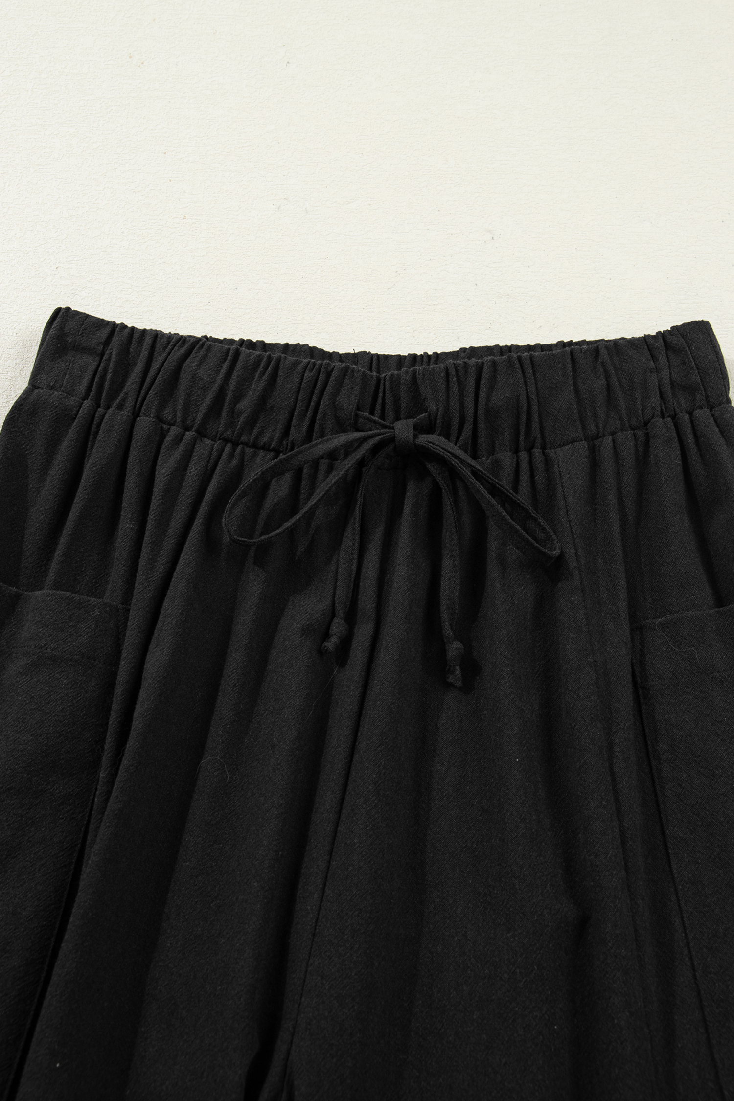 Black Drawstring Elastic Waist Patch Pocket Barrel Leg Casual Pants - loveforevers