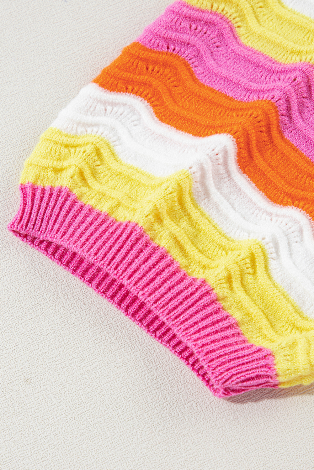 Pink Ribbed Knit Contrast Sleeve Sweater Top - loveforevers