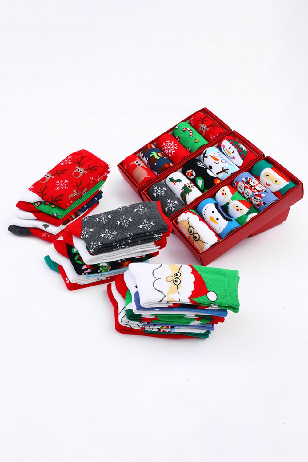 Dearlove Fiery Red 5 Pairs/Set Christmas Cartoon Elk Soft Socks Set with Box - loveforevers