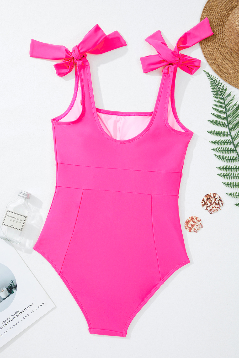 Dearlovers Rose Red Square Neck Knotted Shoulder Open Back One Piece Swimsuit - loveforevers