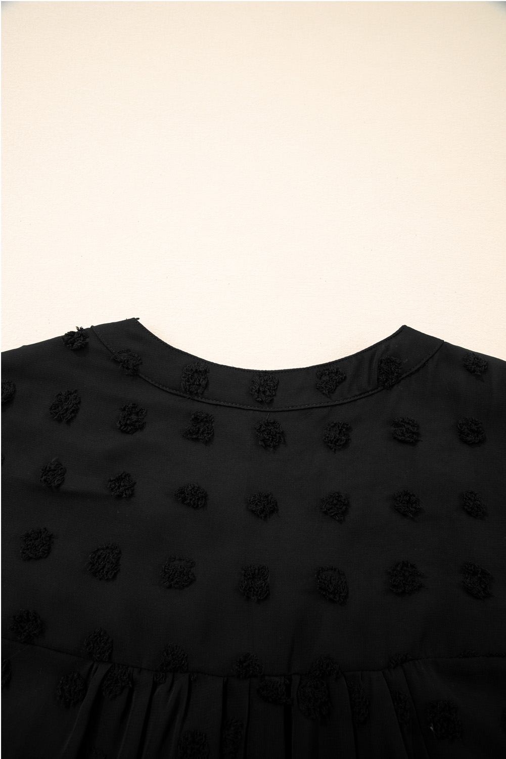 Black Dotty Textured Notched Neck Plus Ruffled Dress - loveforevers