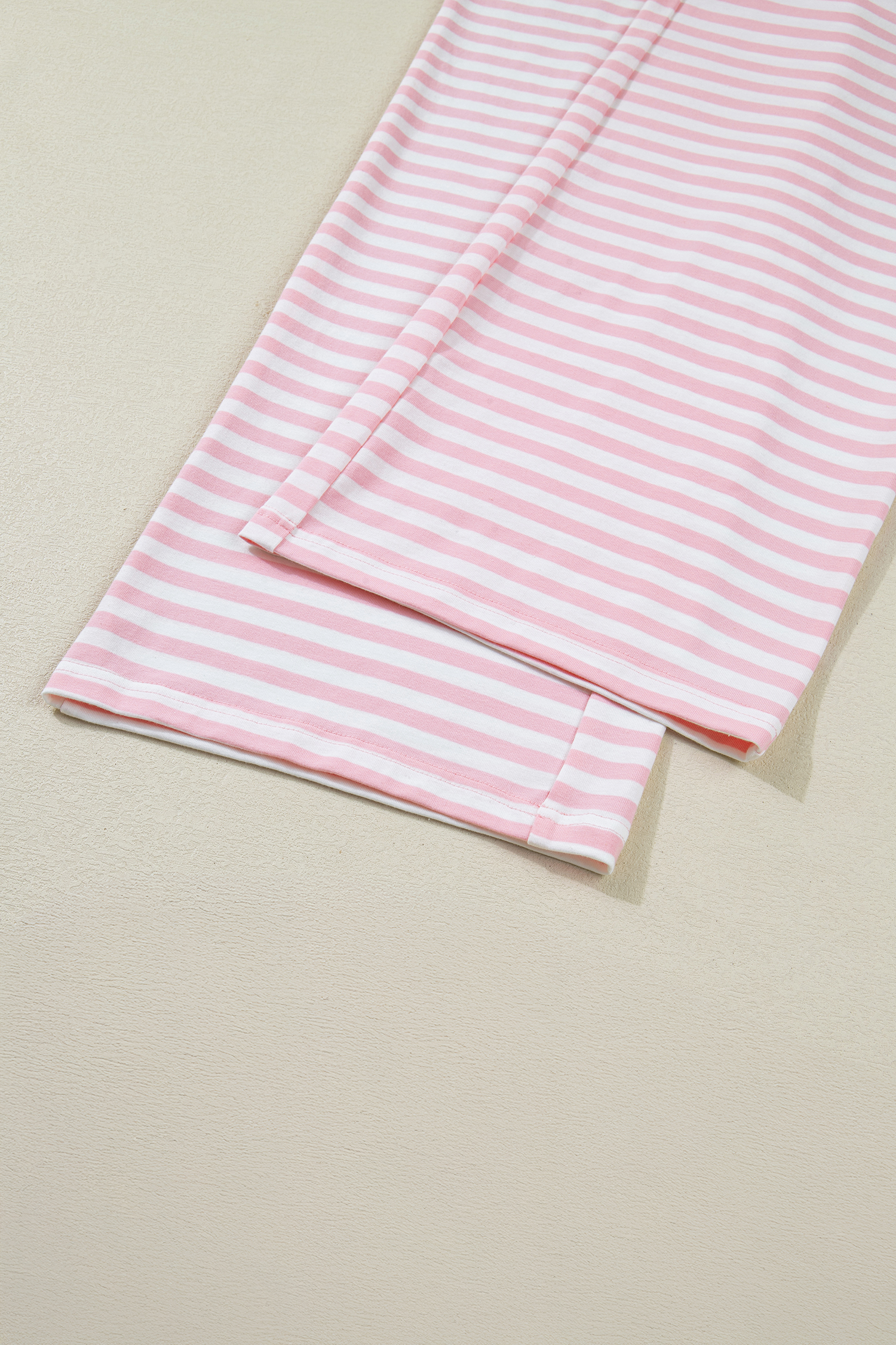 Rose Stripe Drop Shoulder Round Neck Top and Buttoned Straight Pants Two Piece Set - loveforevers