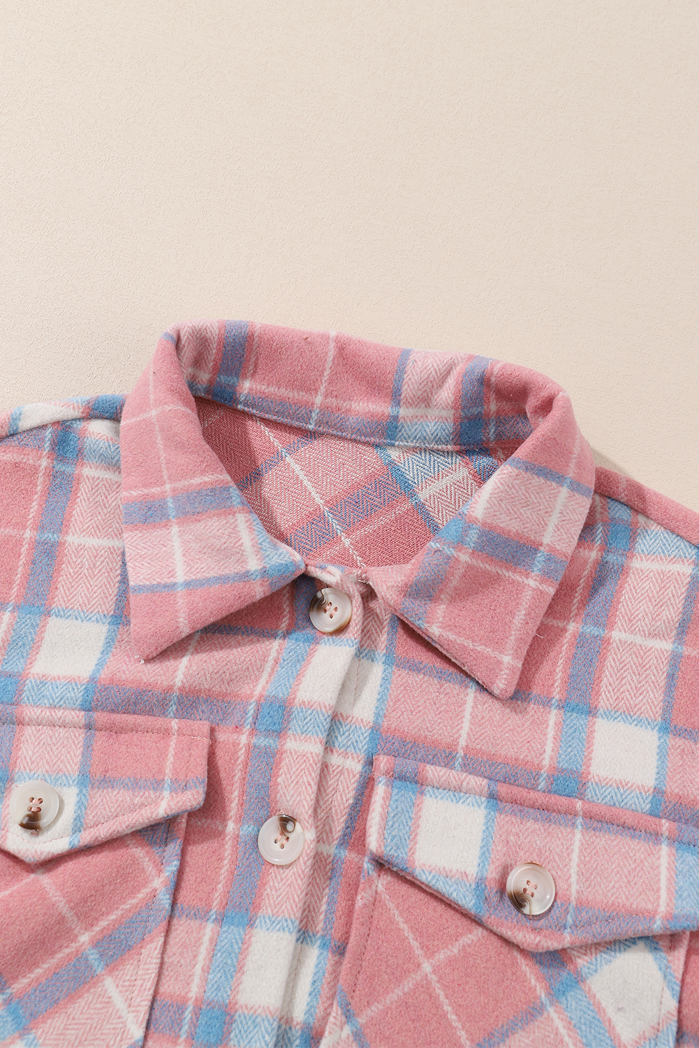 Pink Plaid Flap Pocket Flannel Shacket - loveforevers