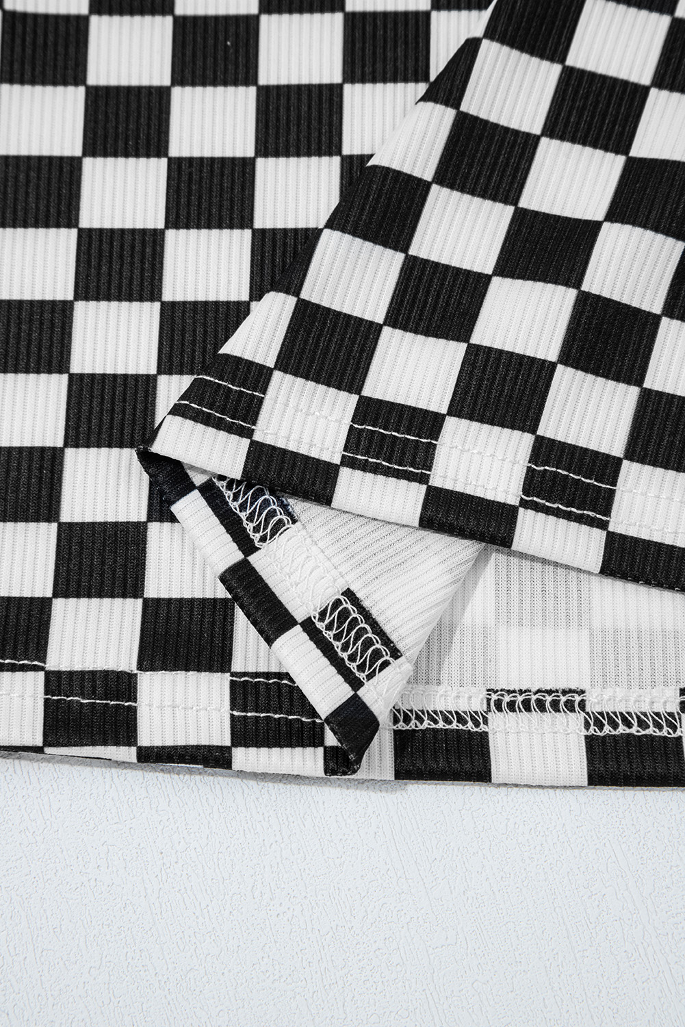 Pink Checkered Ribbed Slim Fit Crew Neck T Shirt - loveforevers