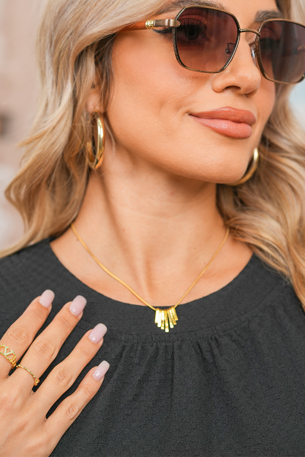 Gold Asymmetric Bar Pendant Plated Alloy Necklace - loveforevers