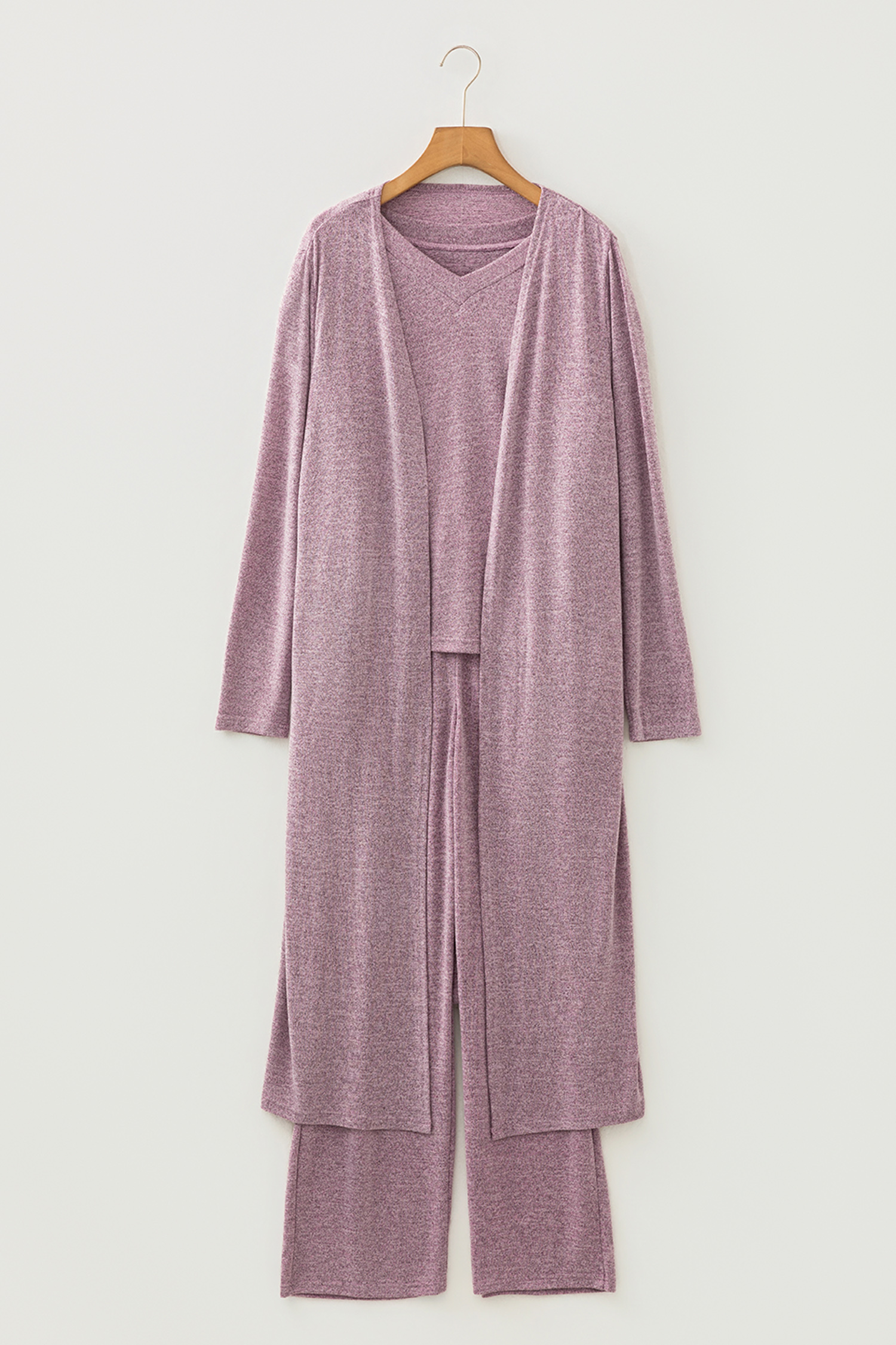 Delicacy 3pcs V Neck T Shirt Ribbon Knot Pants Open Duster 3pcs Lounge Set - loveforevers