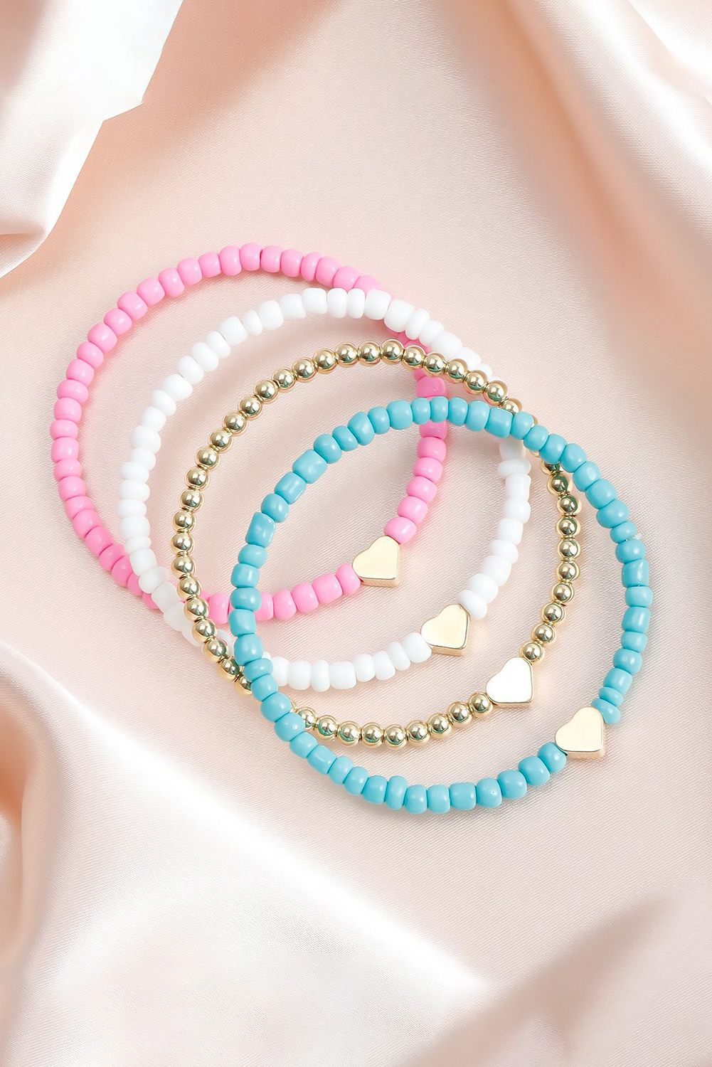 Pink Heart Beaded Multi Layered Bracelet Set - loveforevers