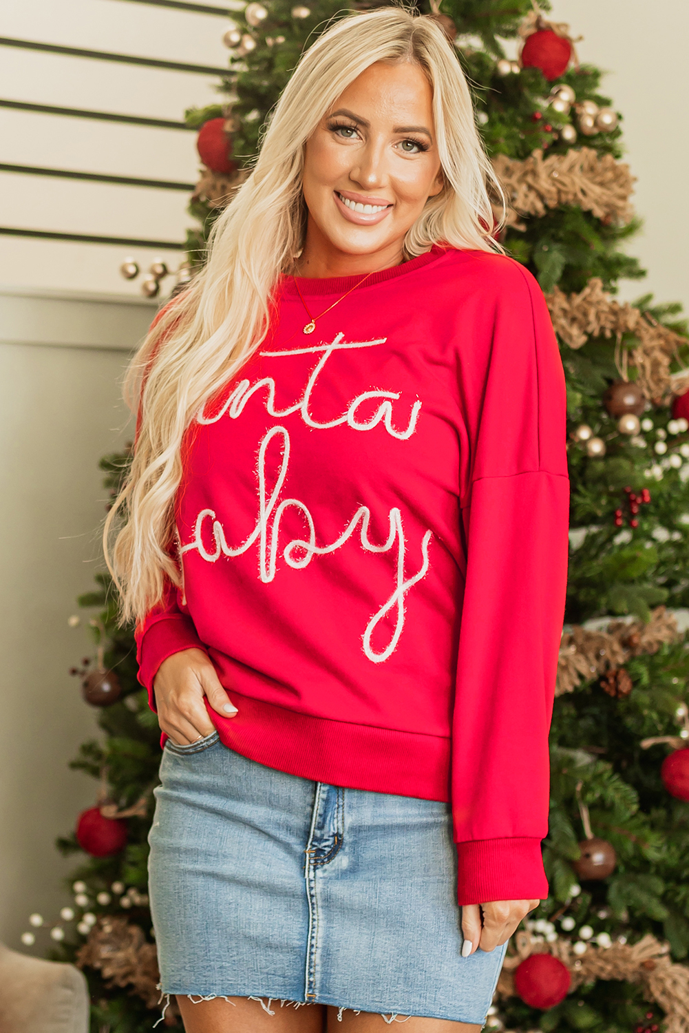Fiery Red Christmas Santa Baby Tinsel Graphic Sweatshirt - loveforevers
