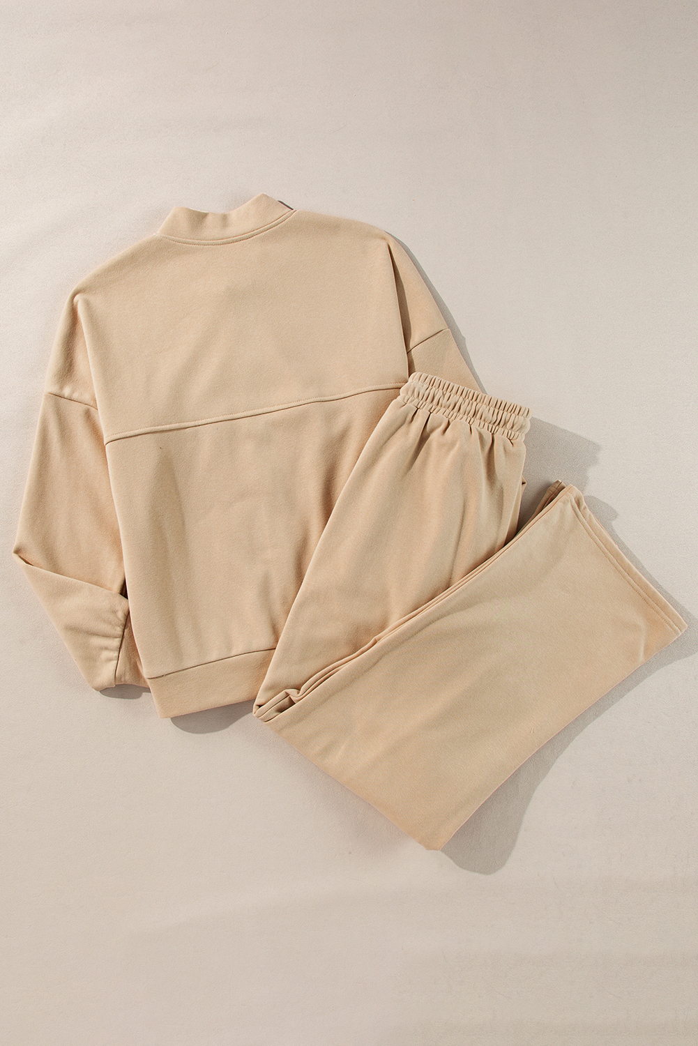 Apricot Solid Seamed Zipper Jacket and Drawstring Waist Pants Set - loveforevers