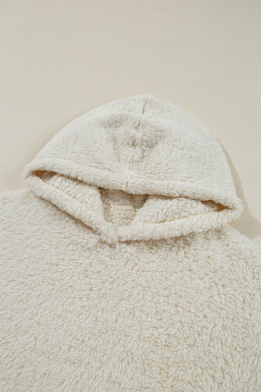 White Contrast Ribbed Edge Plush Hoodie - loveforevers