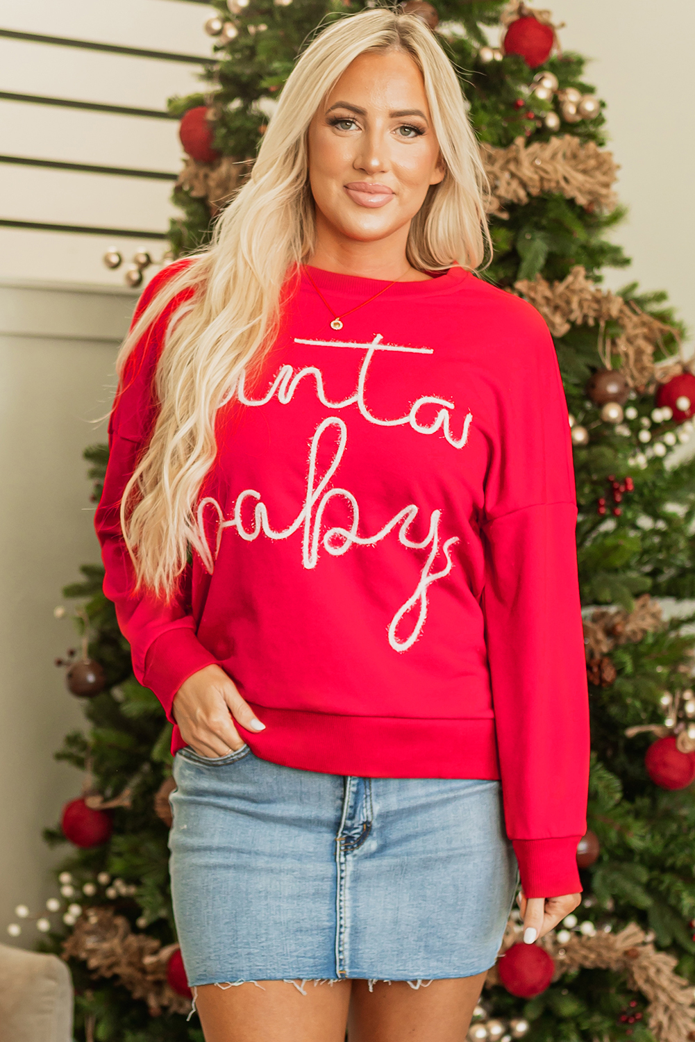 Fiery Red Christmas Santa Baby Tinsel Graphic Sweatshirt - loveforevers