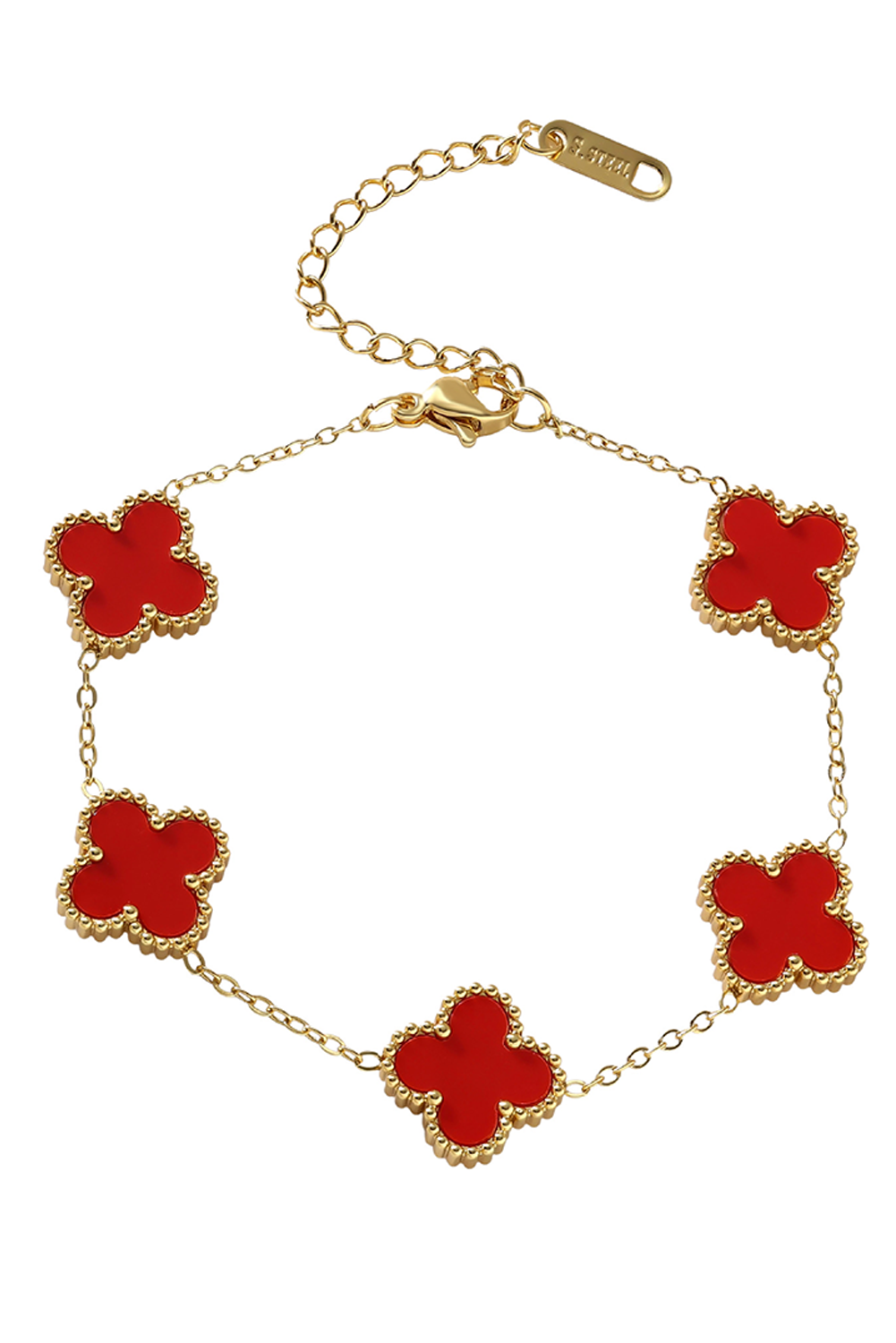 Fiery Red St Patricks Four Leaf Clover Chain Bracelet - loveforevers
