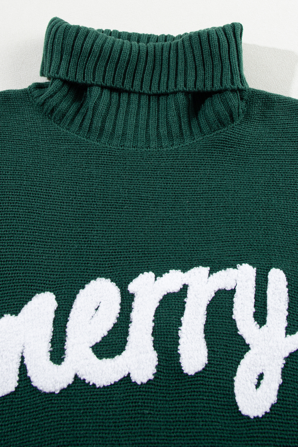 Fiery Red Merry Letter Embroidered High Neck Sweater - loveforevers