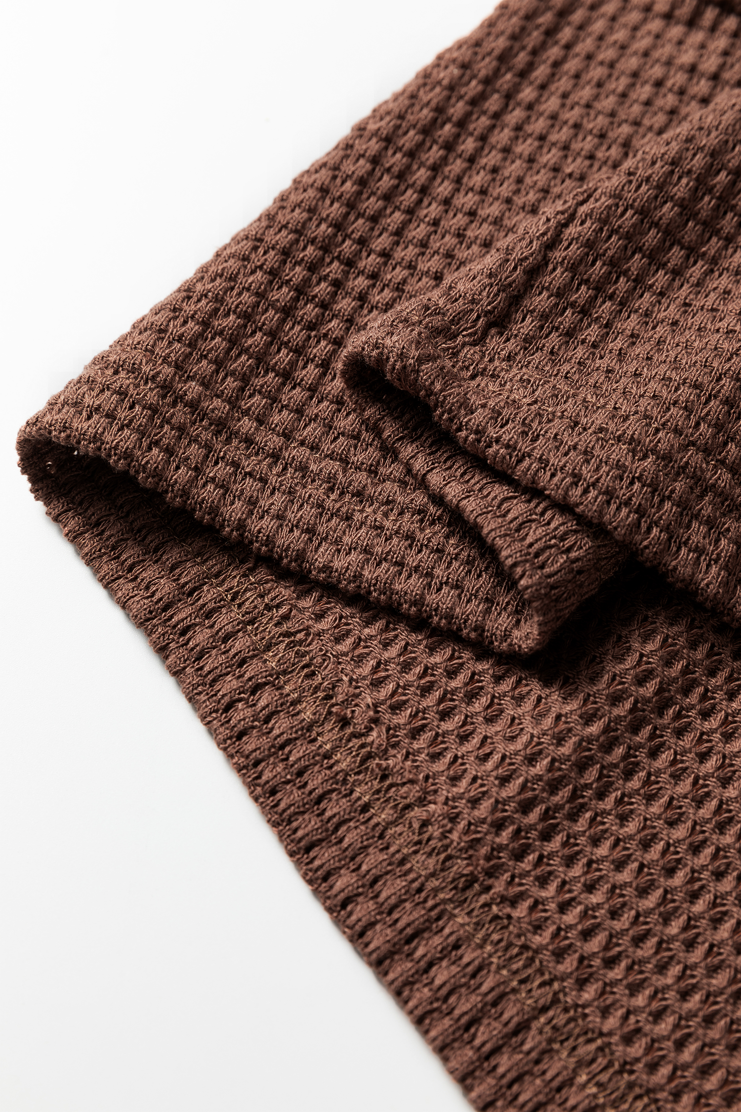 Coffee Waffle Contrast Half Buttoned Hooded Pullover Top - loveforevers