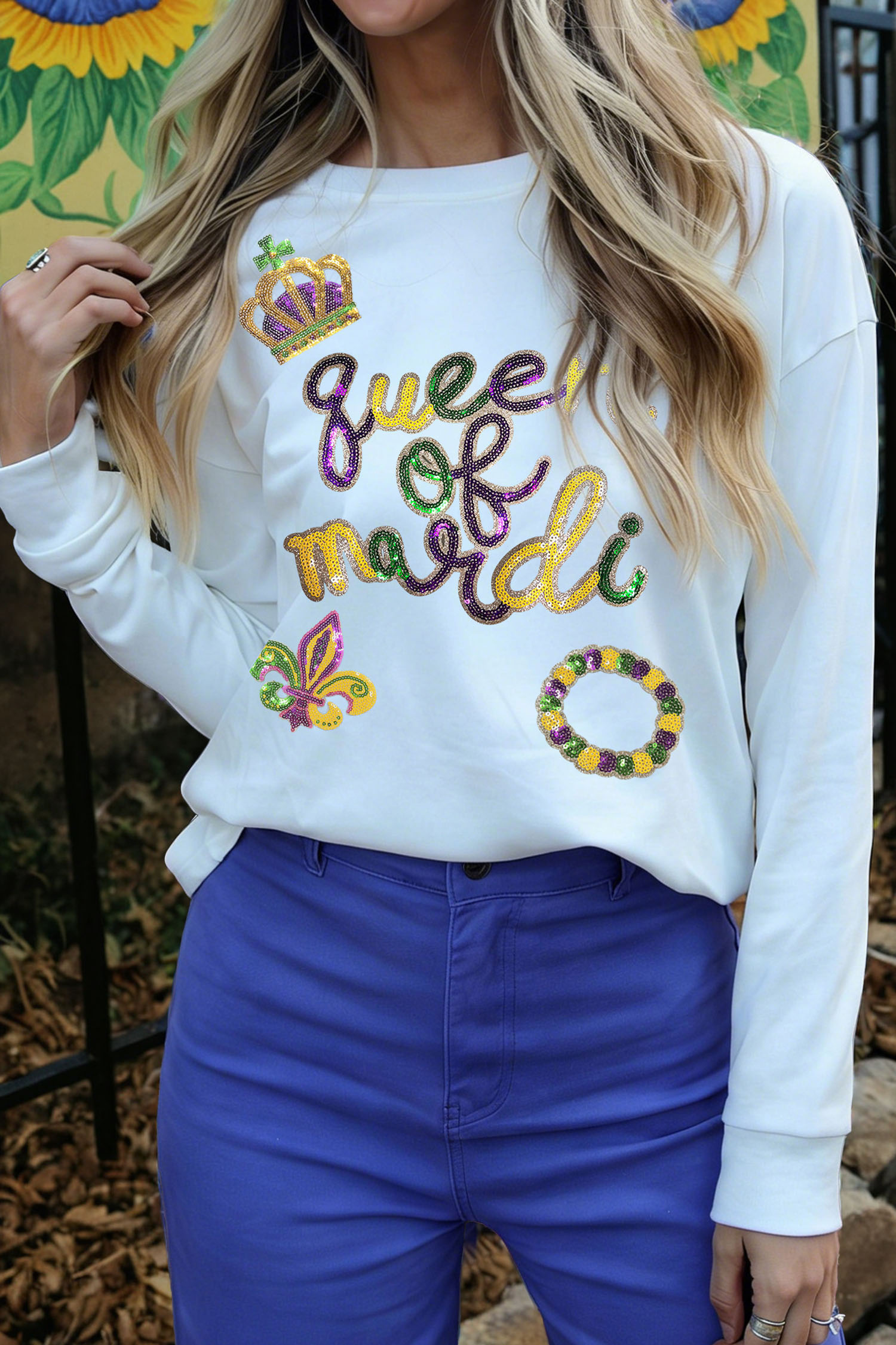 White LUCKY Clover Embroidered Long Sleeve Top - loveforevers
