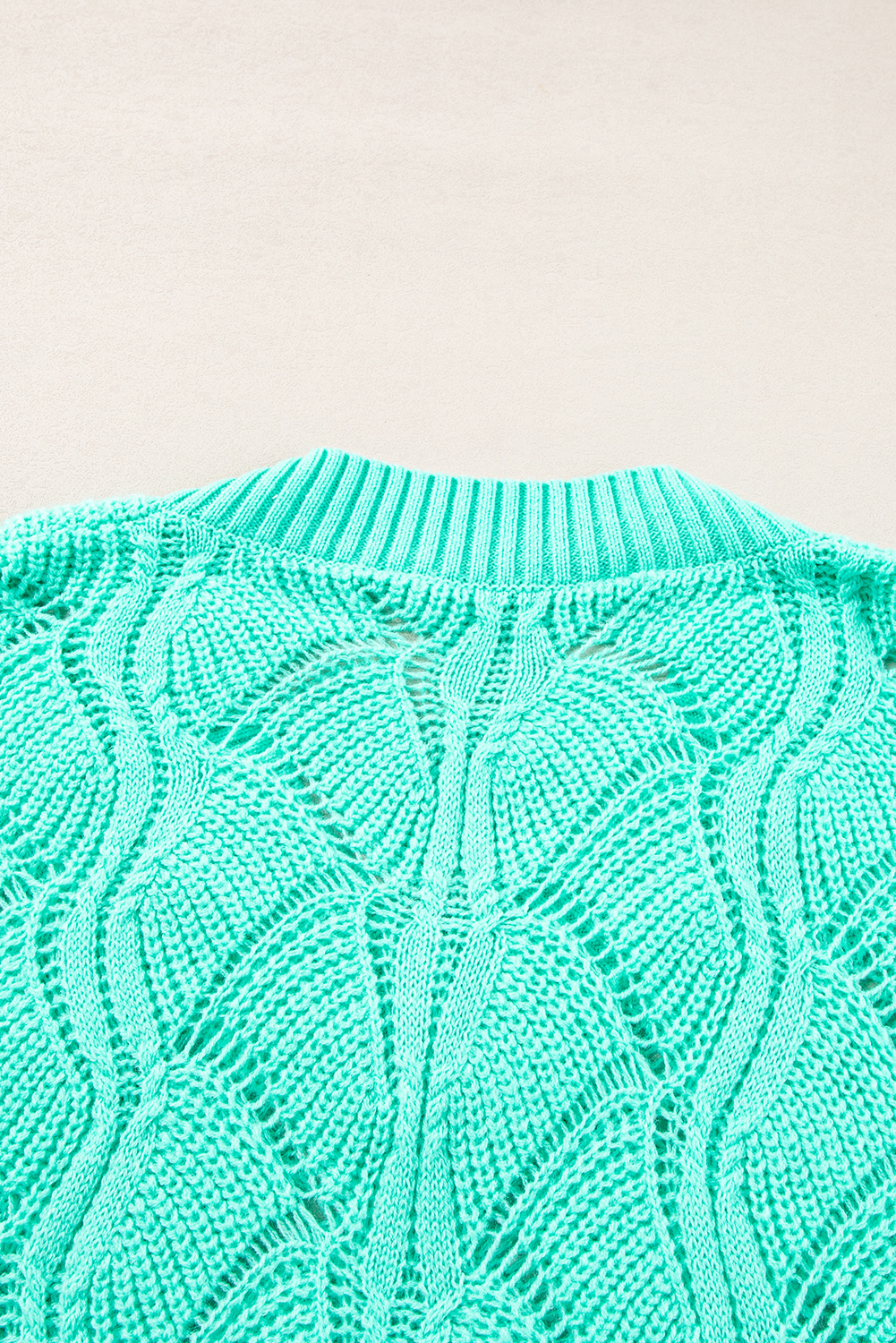 Beige Hollow Out Knit V Neck Drop Shoulder Sweater - loveforevers