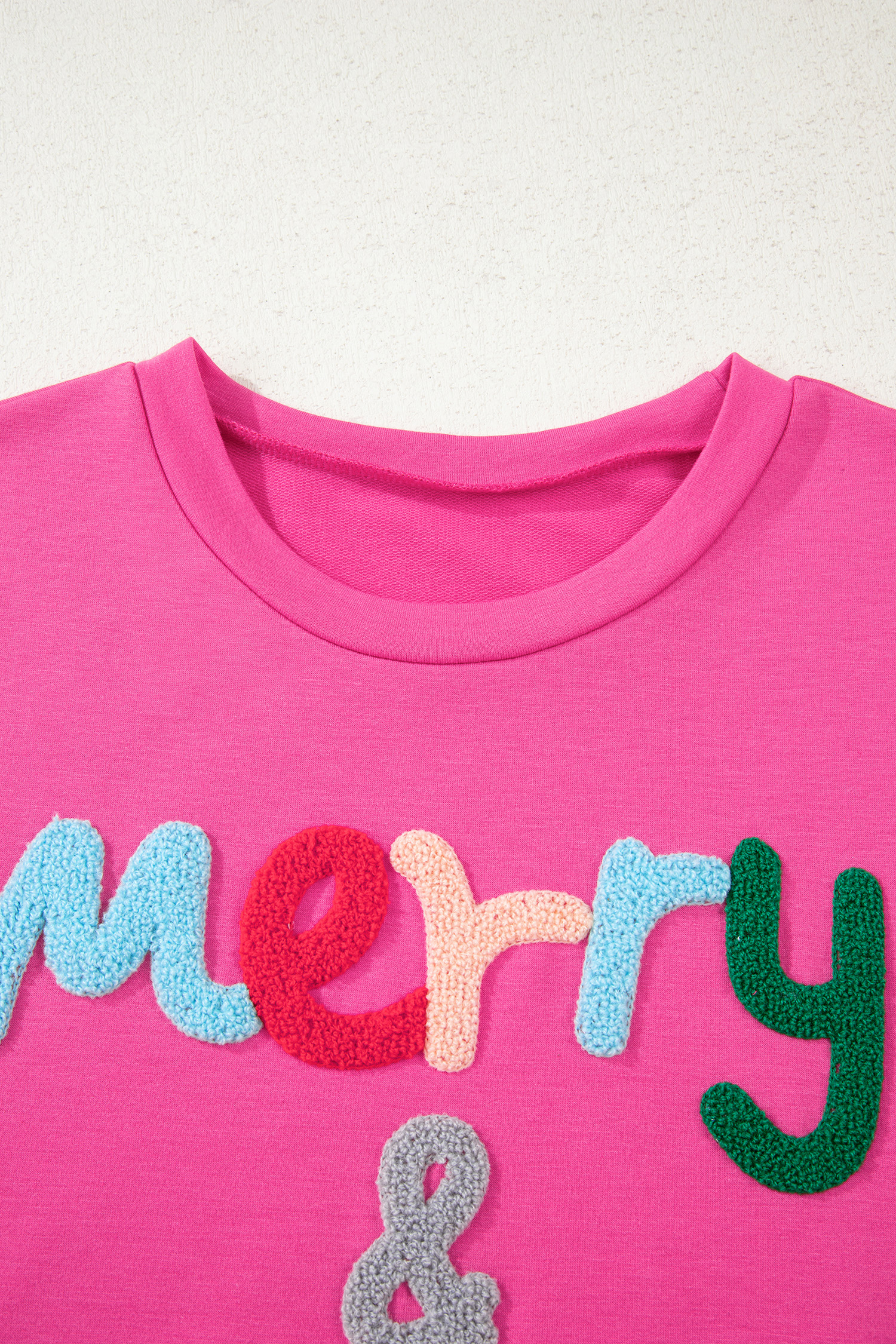 Rose Red Merry & Bright Christmas Letter Graphic Sweatshirt - loveforevers