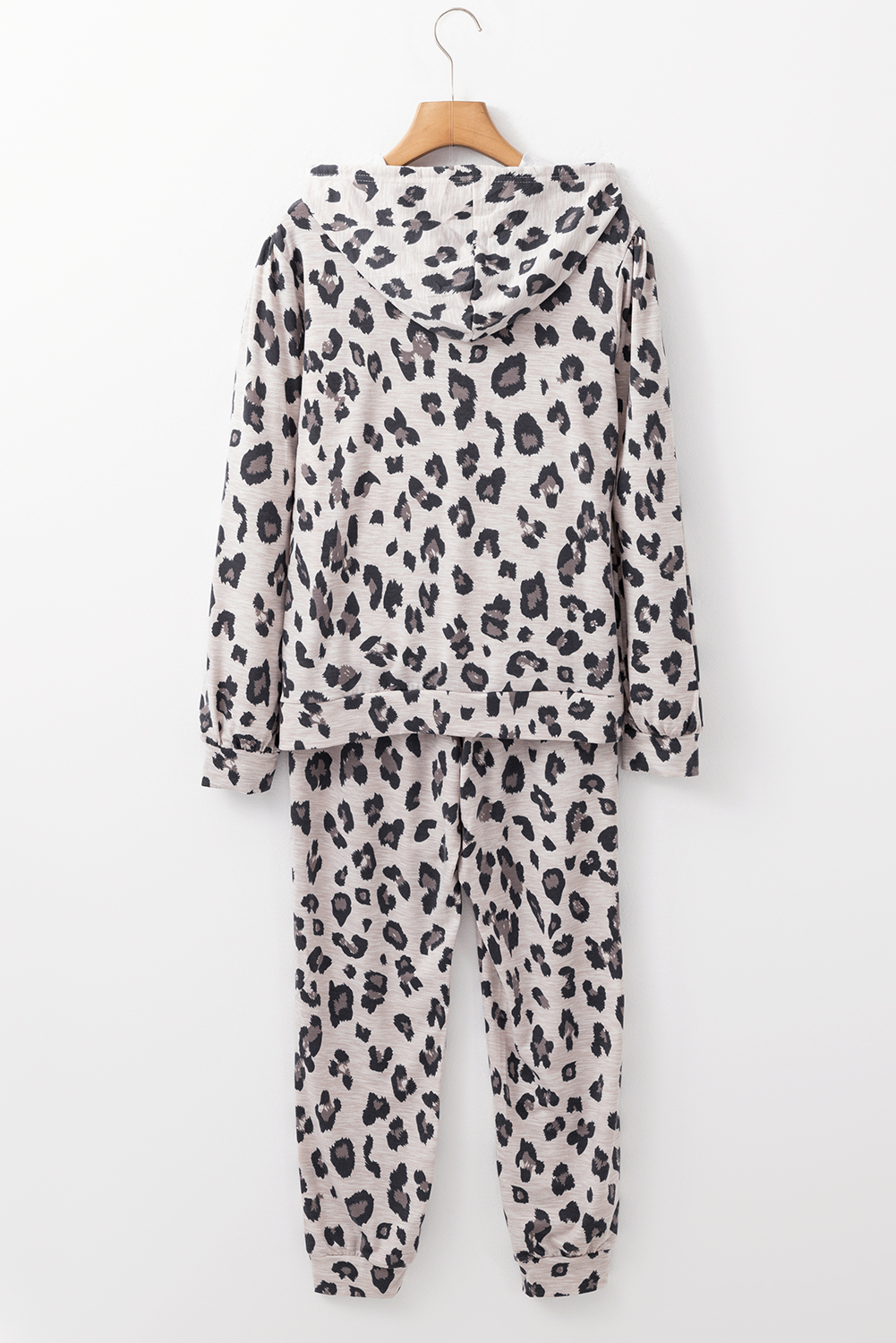 Khaki Leopard Print Drawstring Hoodie and Skinny Pants Lounge Set - loveforevers