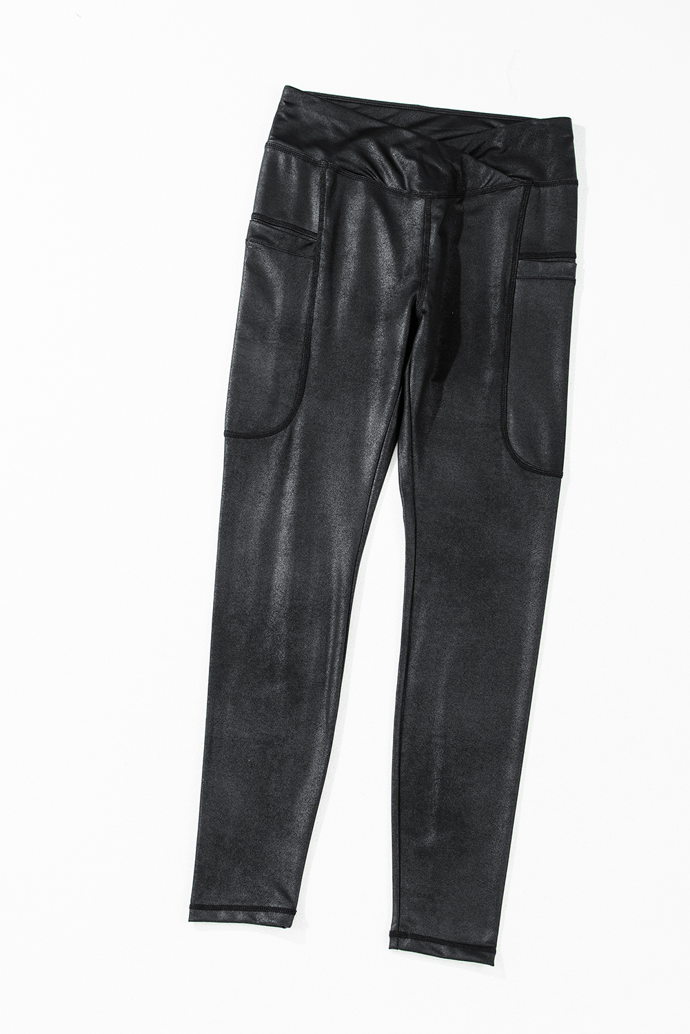 Black V Crossover High Waist Pocketed Leggings - loveforevers