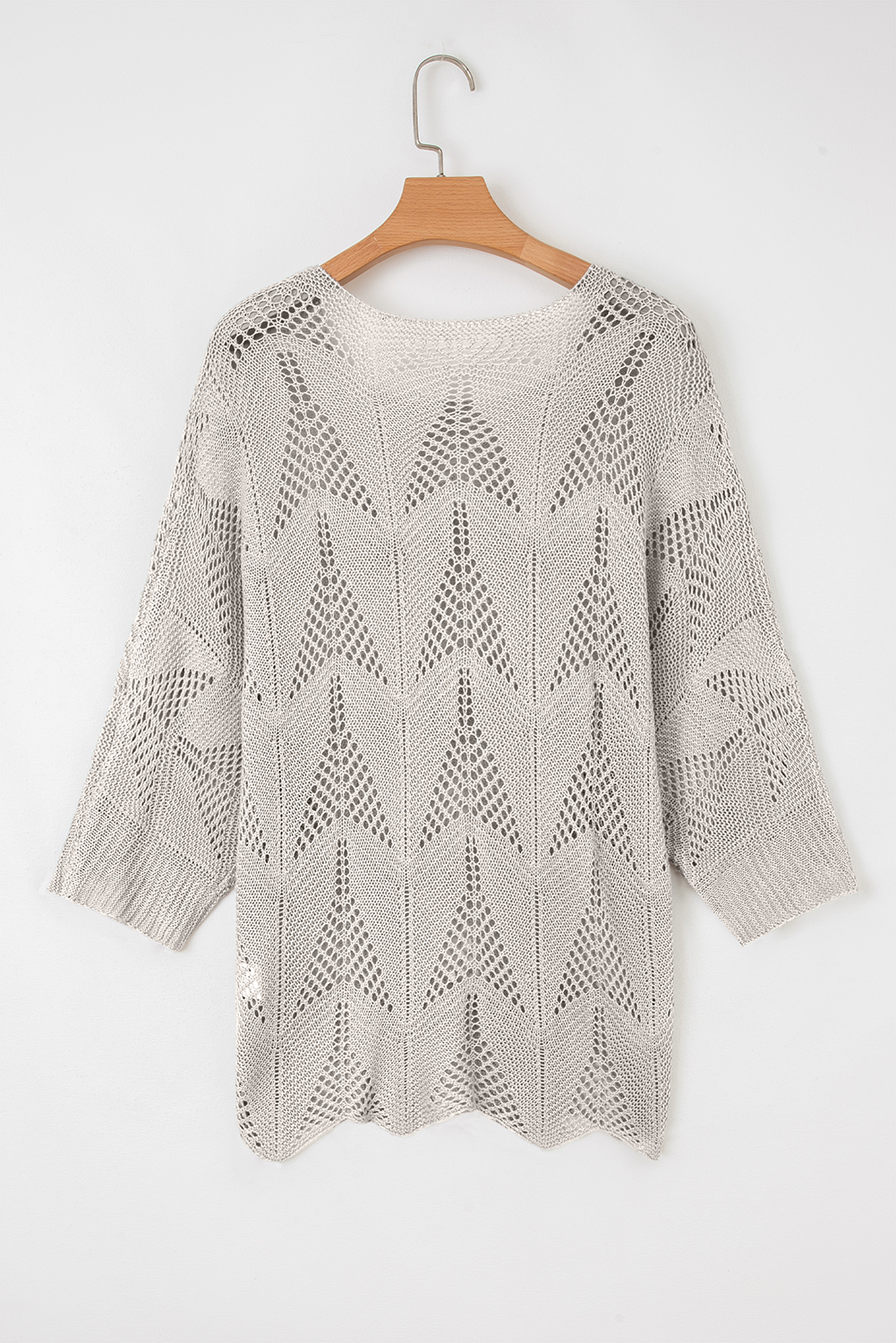 Navy Blue Hollow Out Knit 7/8 Sleeve Casual Sweater - loveforevers