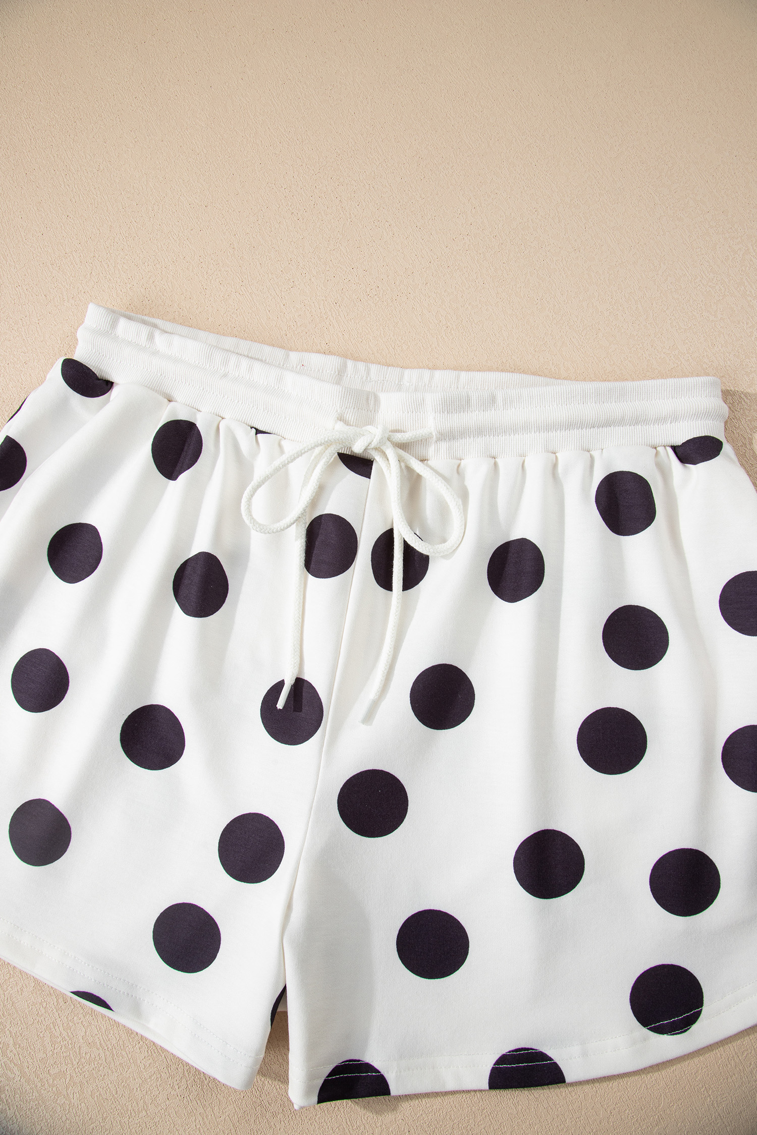 Beige Polka Dot Print Drop Shoulder Pullover Drawstring Jogger Pant Set - loveforevers