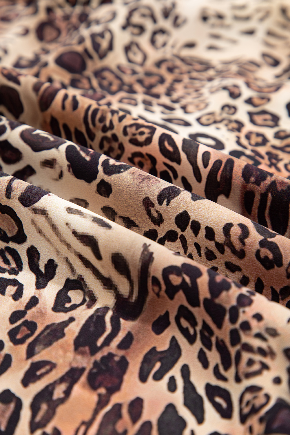 Brown Leopard Ruffled Detail Long Sleeve Loose Mini Dress - loveforevers