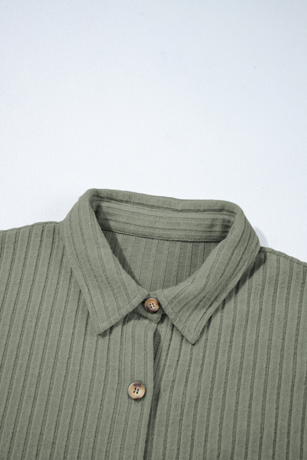 Mist Green Thermal Ribbed Texture Drop Shoulder Button Up Shacket - loveforevers