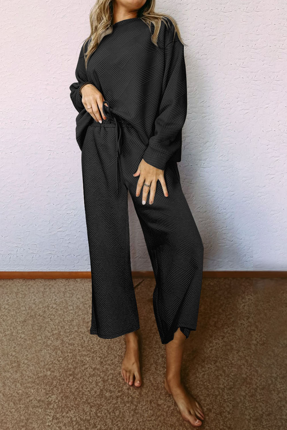 Red Dahlia Ultra Loose Textured 2pcs Slouchy Outfit - loveforevers
