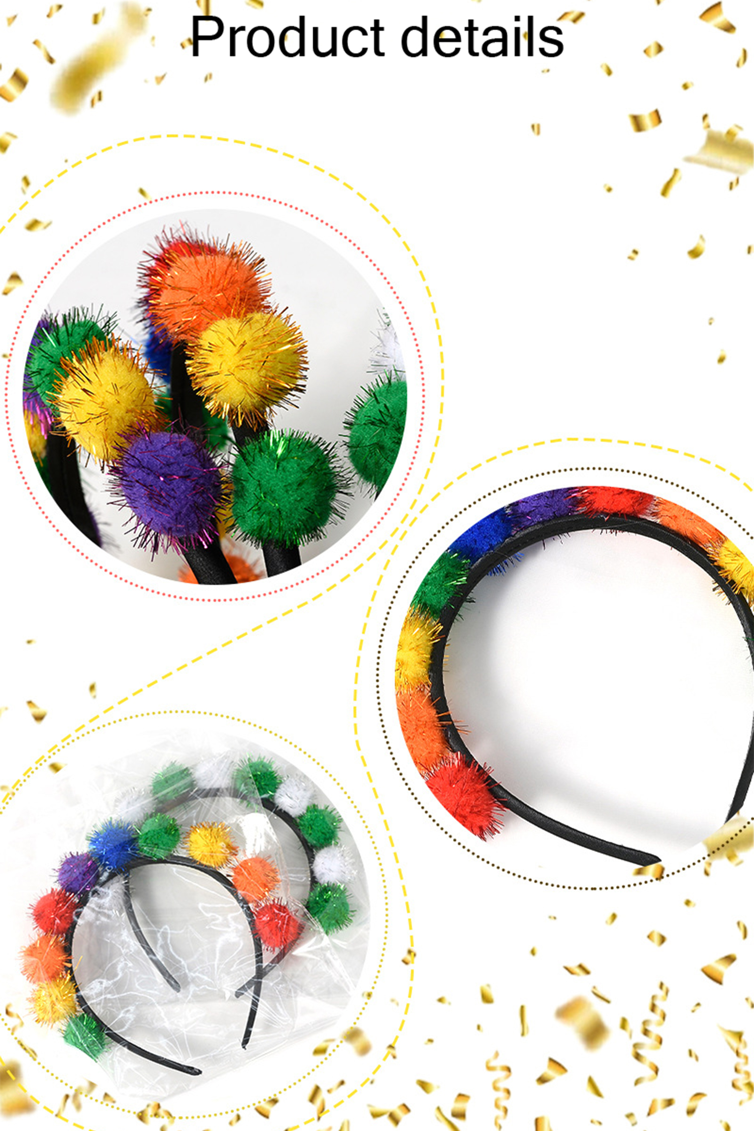 Tillandsia Purple Tinsel Pompom Mardi Gras Plastic Headband - loveforevers