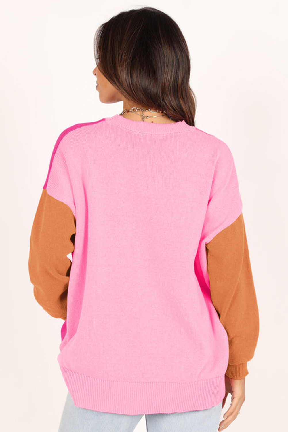 Bonbon Three Tone Contrast Round Neck Loose Sweater - loveforevers