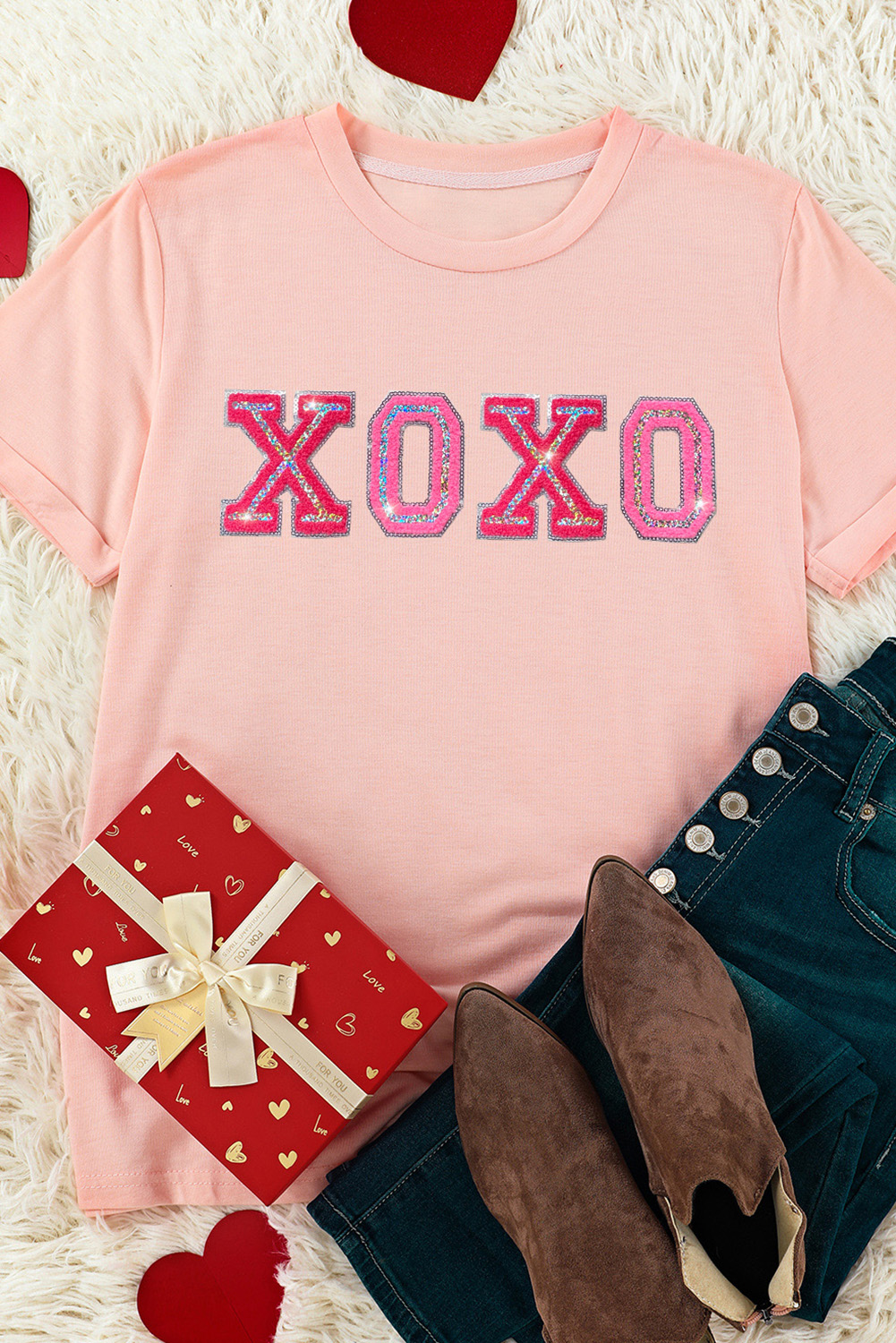 Pink Valentines Shiny XOXO Graphic T-shirt - loveforevers